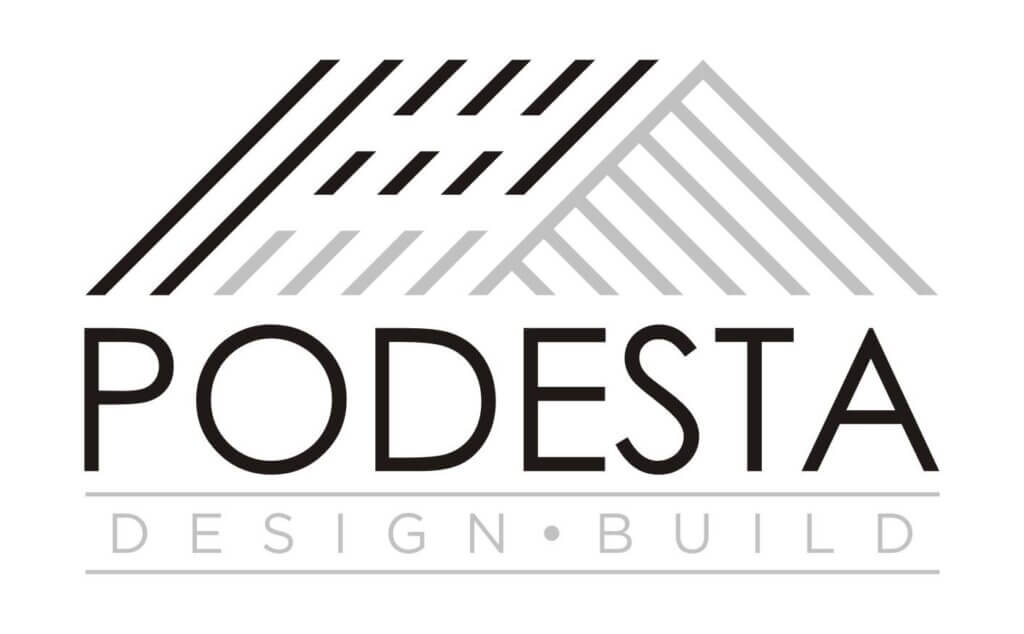 Podesta constructions' black and white logo.